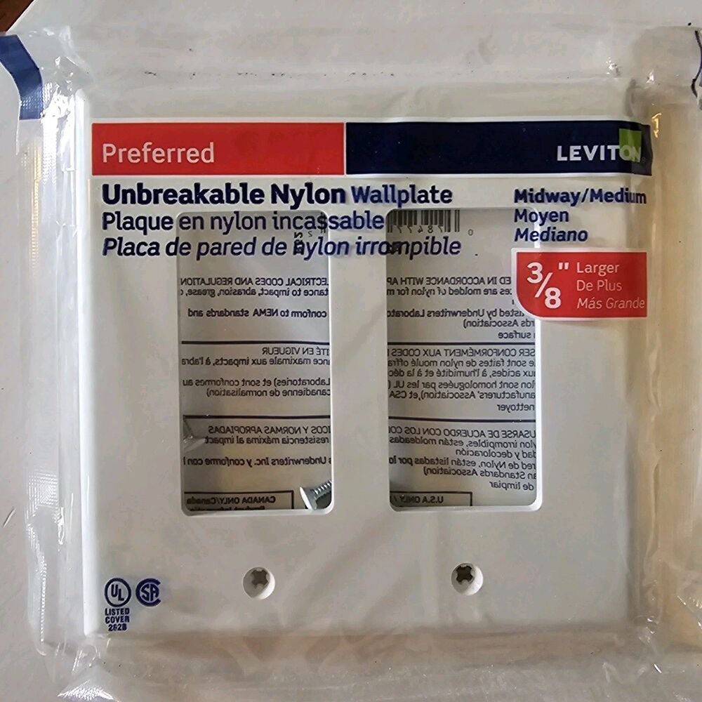 LEVITON GFCI/Rockern 2 Gang White Nylon Decora Midway Wall Plate PJ262-00W